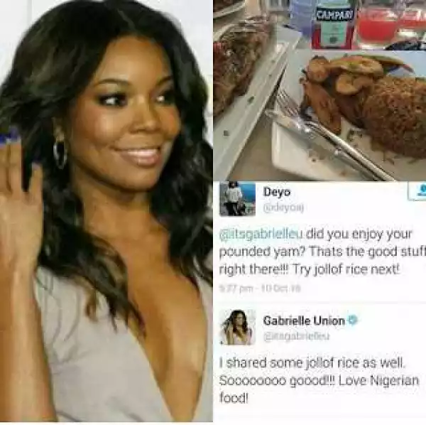 Hollywood Star, Gabrielle Union Heaps Praise On Nigerian Jollof